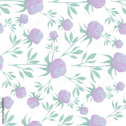 Wallpaper Mural Pink flowers on white seamless pattern art design stock vector illustration for web, for print, for fabric print Torontodigital.ca