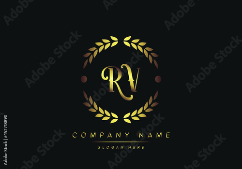 letters RV monogram logo, gold color, luxury style, Vector Illustration