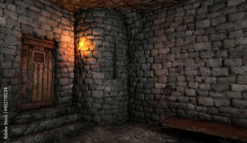 Fantasy medieval dungeon architecture construction 3d illustration