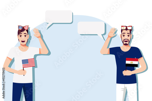 Men with American and Egyptian flags. The concept of international communication, education, sports, travel, business. Dialogue between the USA and Egypt. Vector illustration. photo