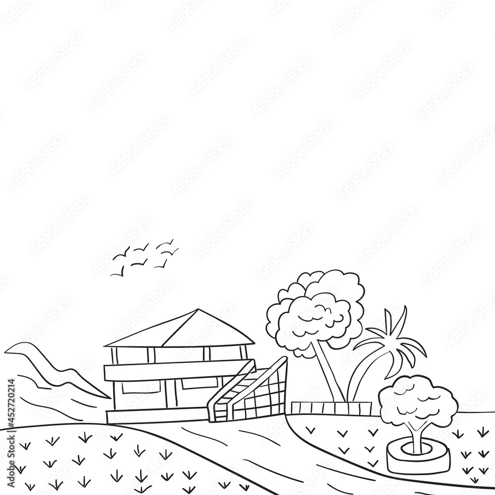 camping coloring page Summer vacation Coloring book for kids Vector