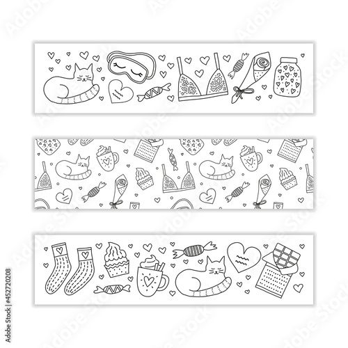 Banners with doodles for Hygge Valentine s day.