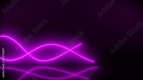 Video animation of glowing moving neon waves in magenta on reflective ground - abstract background - placeholder photo