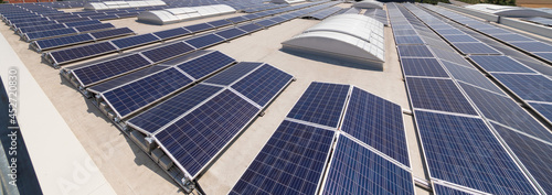 solar panels on a flat building.