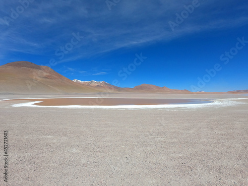 A small salt lake in the stone desert of Bolivia near the city of Uyuni. Eduardo Avaroa Andean Fauna National Reserve