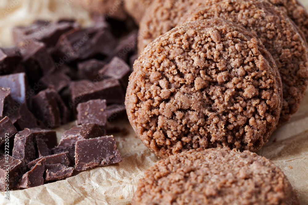 round wheat cookies with cocoa and chocolate round wheat cookies with cocoa and chocolate
