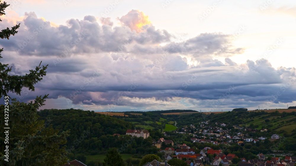 Niederstetten, Germany. Small town panorama before sunset