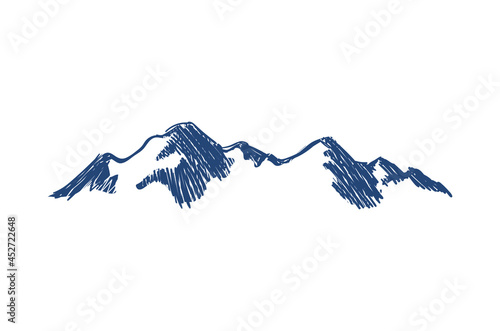 Vector handdrawn mountain sketch, wild nature, nature illustration, sketch style drawing.