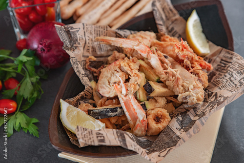 Fresh Fried mixed seafood cocktail with vegetal