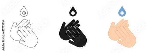 Hand washing icons set. Prevention of coronavirus. Vector illustration.