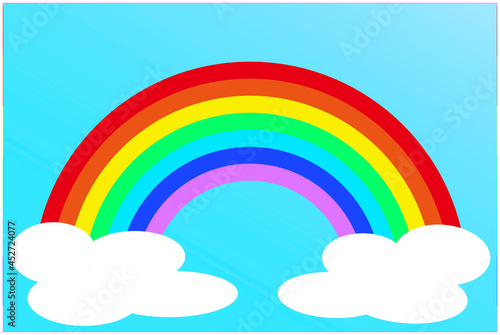 青空バックに虹と雲のイラスト。