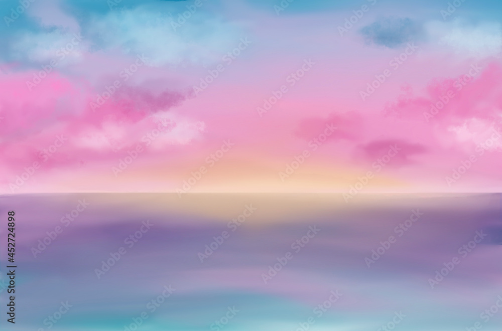 beautiful sunrise sky and sea background watercolor style illustration