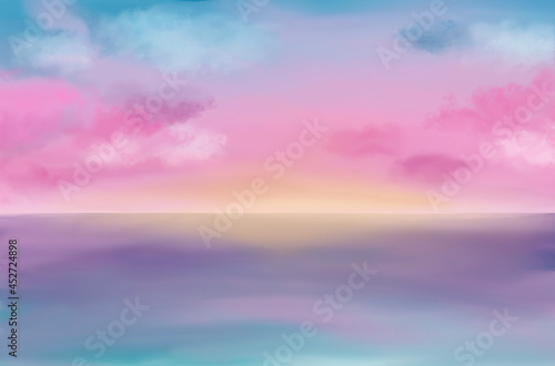 beautiful sunrise sky and sea background watercolor style illustration © oh_hyyo