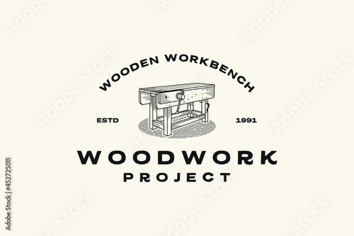 Illustration badge wooden workbench woodworking logo template