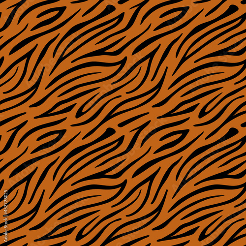 Tiger color seamless pattern. The orange and black stripe texture is repeated. Background template design.