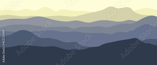 Minimalist vector landscape illustration of mountain layers in the morning used for wallpaper, minimalist illustration.