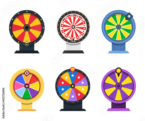 Wheel of Fortune collection. Different vector lottery wheels.