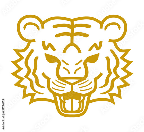 吼える虎の顔のアイコン 線画 - 2022年　寅年　年賀状素材