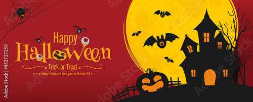 halloween banner vector design. halloween pumpkins and on dark background for greeting card, banner, poster,blog, article, social media, marketing