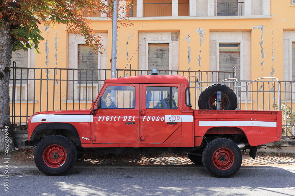  Italian Red Fire Brigade Vehicle in Amatrice
