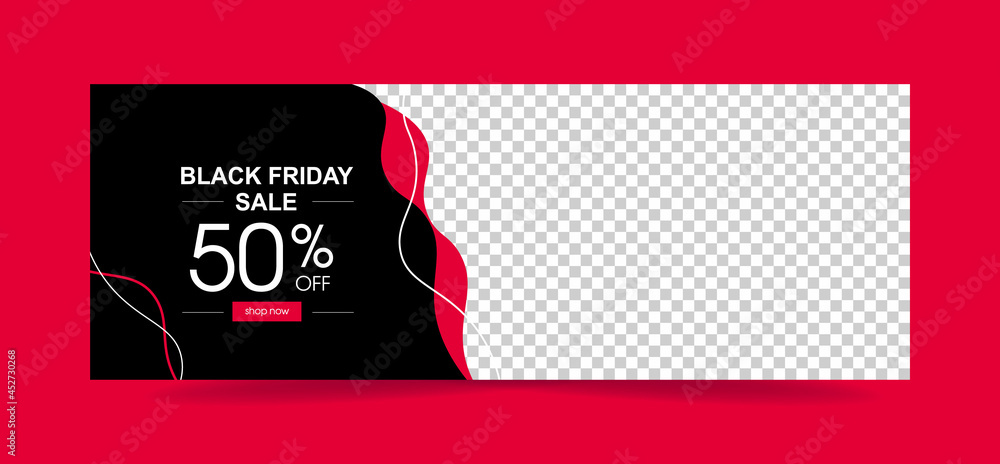 Poster Black friday sale. With 50 percent and button. Vector Template banner.