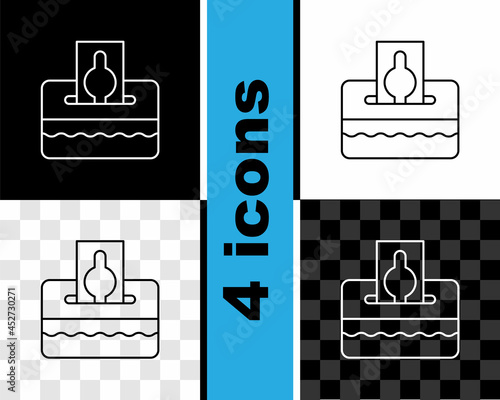 Set line Donate or pay your zakat as muslim obligatory icon isolated on black and white, transparent background. Muslim charity or alms in ramadan kareem before eid al-fir. Vector