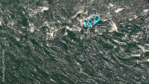 Aerial: White Water Rafting on the Deschutes River, Maupin, Oregon, USA photo