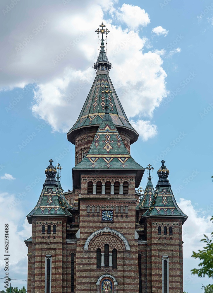 Characteristic towers of the metropolitan cathedral of Timisoara, western Romania