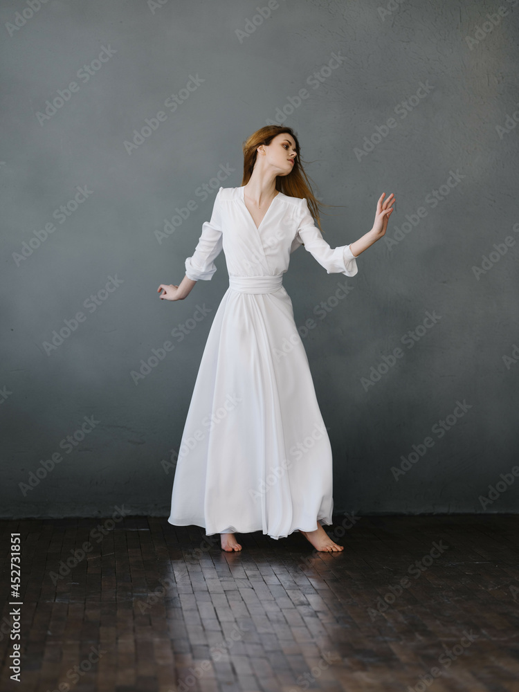 pretty woman in white dress posing full length Studio Model pretty woman in white dress posing full length Studio Model
