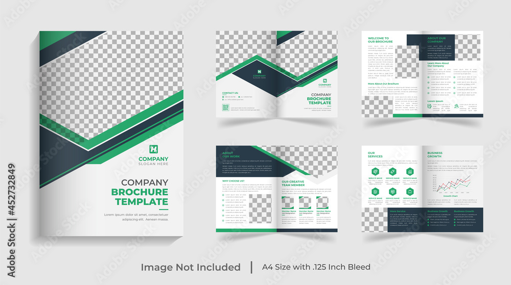 Corporate modern bi fold brochure template and company profile with creative shapes annual report design ,Multipurpose editable template
