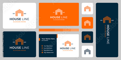 Modern house building logo design template with line art style graphic design vector illustration.