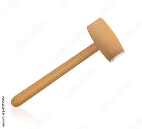 Meat tenderizer, wooden meat mallet or pounder, kitchen tool to tenderize steaks and schnitzel - isolated vector illustration on white background.
