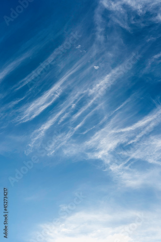 Verticle image of beautiflu white wave clouds in blue sky  Freedom and nature concept.