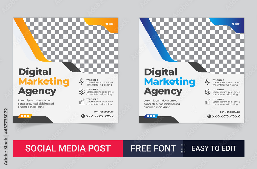 Digital business marketing banner for social media post template. Set of Editable minimal square banner template for social media, Usable for social media, website, flyers, and banners