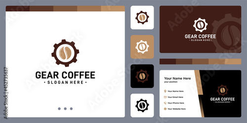 gear logo and the shape of the coffee beans. business card design.