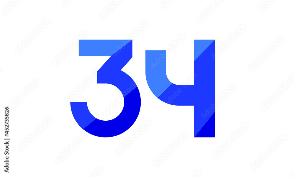 34 Number Modern Flat Blue Logo 34 Number Modern Flat Blue Logo