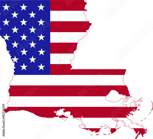 Simple flat US flag map of the Federal State of Louisiana, USA