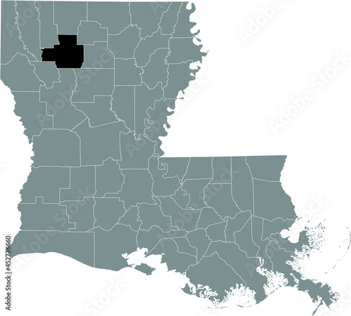 Black highlighted location map of the Bienville Parish inside gray map of the Federal State of Louisiana, USA photo