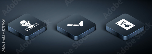 Set Isometric Poor eyesight, Separated toilet for disabled and Prosthesis leg icon. Vector