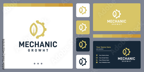 inspiration abstract gear logo concept and leaf shape. icons for business, automotive, luxury, elegant, simple, and growth. business card design template