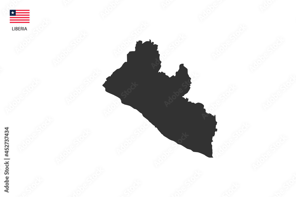 Liberia black shadow map vector on white background and country flag icon left corner. Liberia black shadow map vector on white background and country flag icon left corner.