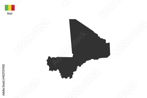 Mali black shadow map vector on white background and country flag icon left corner.