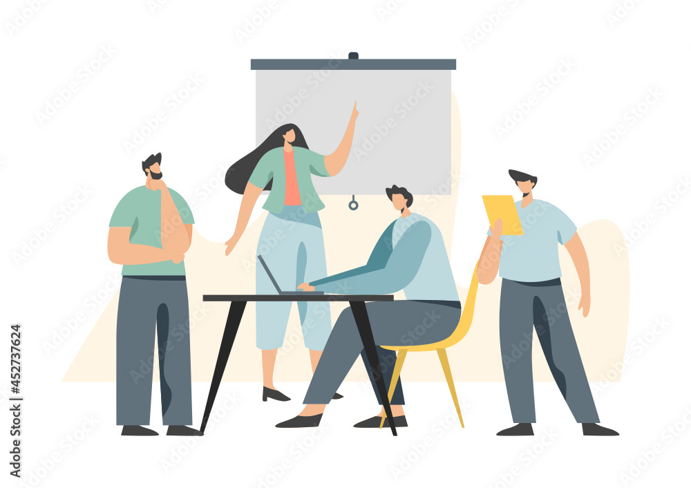 business concept illustration Collection of scenes with men and women working in business activities, modern vector style.