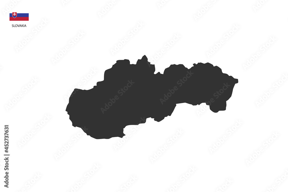 Slovakia black shadow map vector on white background and country flag icon left corner.