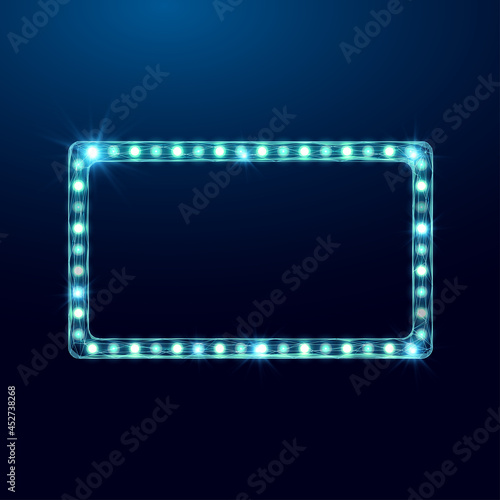 Wireframe light billboard, low poly style. Abstract modern 3d vector illustration on dark blue background.