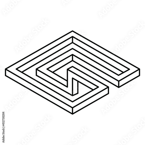 Optical illusion, unreal geometric object vector. Impossible figure. Sacred geometry shape. Line art.