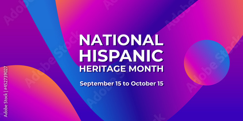 Hispanic heritage month. Vector web banner, poster, card for social media, networks. Greeting with national Hispanic heritage month text, gradient pattern, on purple background.