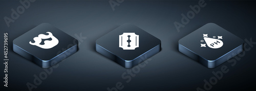 Set Isometric Mustache and beard, Oil for hair care treatment and Blade razor icon. Vector