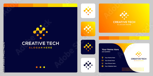 inspirational analytic logo shapes with tech style and gradient colors. icons for business, finance, internet and technology. Business card design template.
