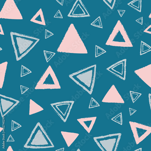 Vector Blue Pink Triangles seamless pattern background perfect for fabric, scrapbooking, wallpaper, web and graphic projects.